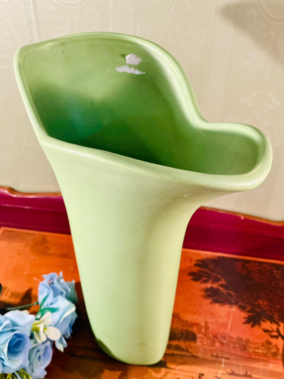 Green Flared Ceramic Vase – 12 Inch