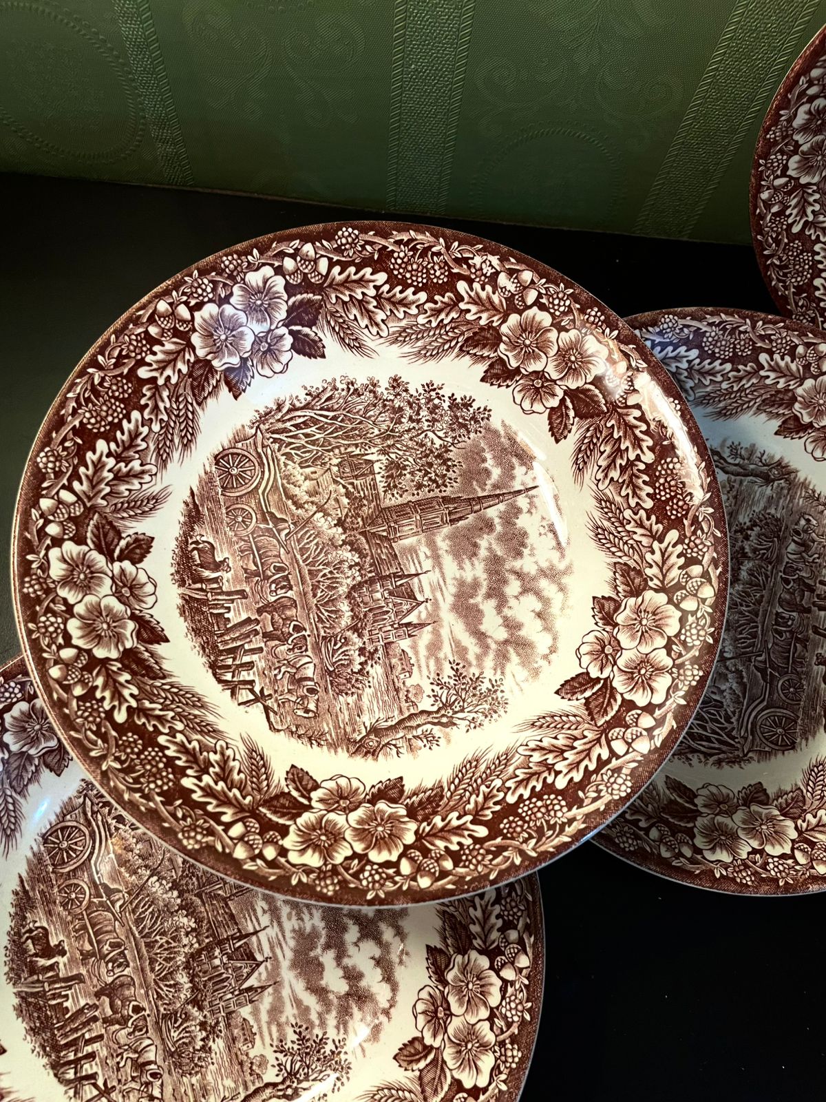 Broadhurst Brown Transferware Deep plates Set of 4 – England