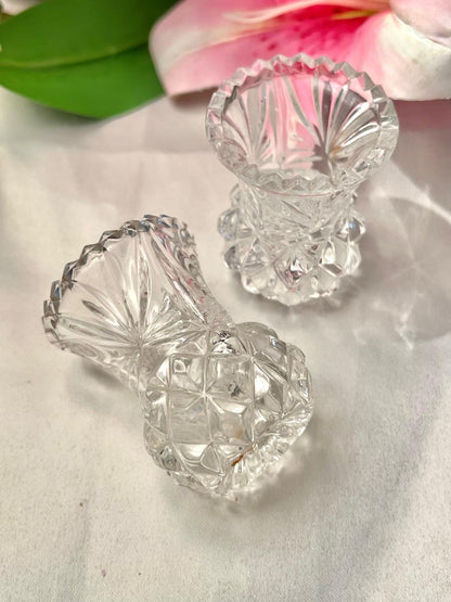 Vintage Clear Crystal Mini Vases – Pair, 3 Inch