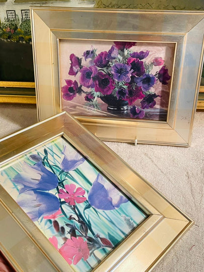 Set of 2 Vintage 1980’s Oil Painted Flower Frames – Pair of Floral Wall Art