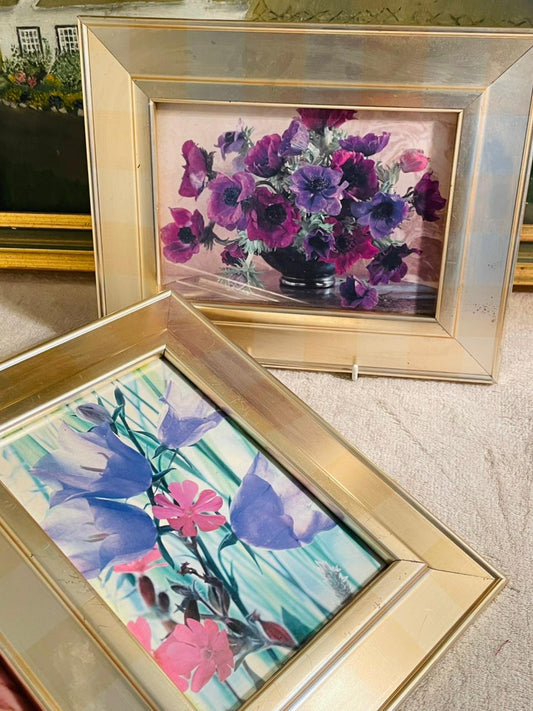 Set of 2 Vintage 1980’s Oil Painted Flower Frames – Pair of Floral Wall Art