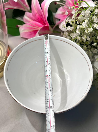 Vintage White Ceramic Serving Bowl Brown Floral Design 6 Inch