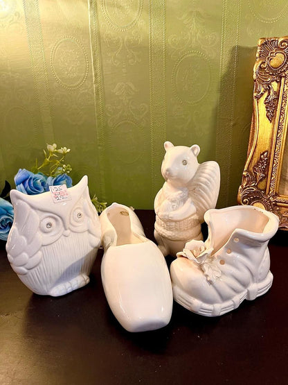 Vintage White Ceramic Figurine Vase Set 7 Inch