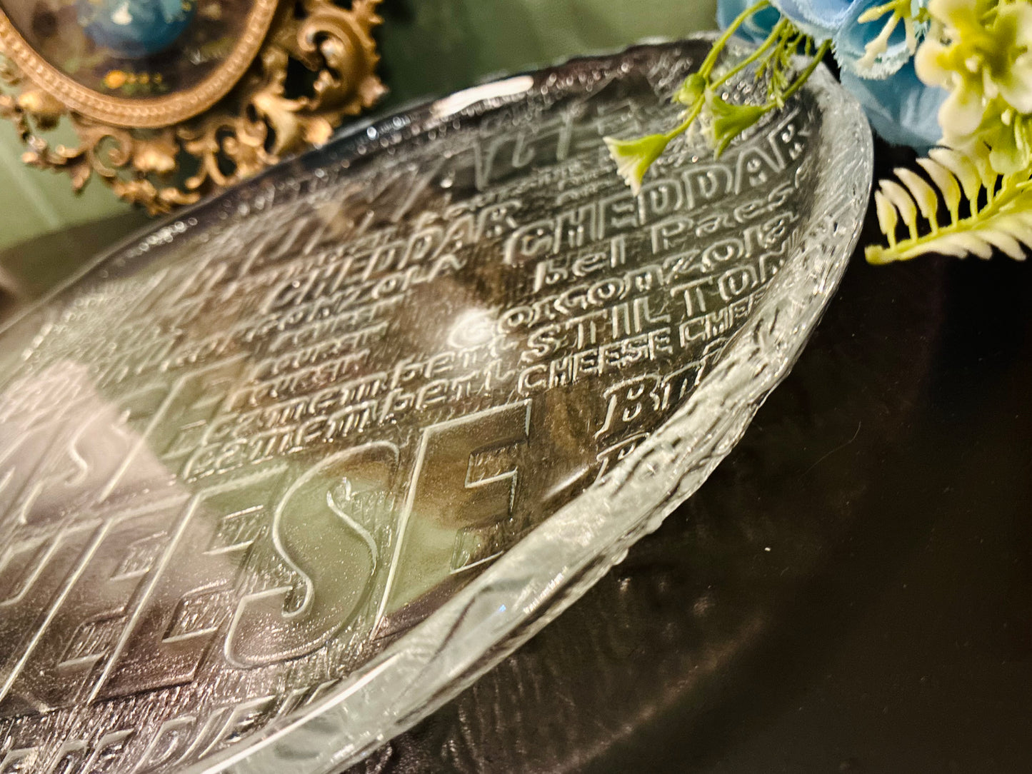 Vintage Large Crystal Glass Cheese Serving Platter