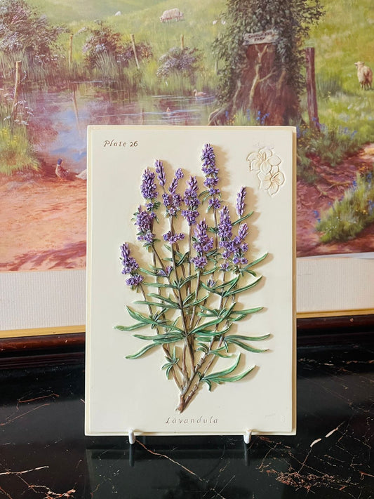 marks and spencer wall plaque, lavender wall art, lavandula plate 26, hand painted ceramic wall decor, british home decor, floral wall plaque, vintage marks and spencer collection, botanical art wall hanging, rare thrift finds pakistan, european home decor, cottagecore wall piece, floral ceramic plaque england, lavender gift decor, curated vintage collection