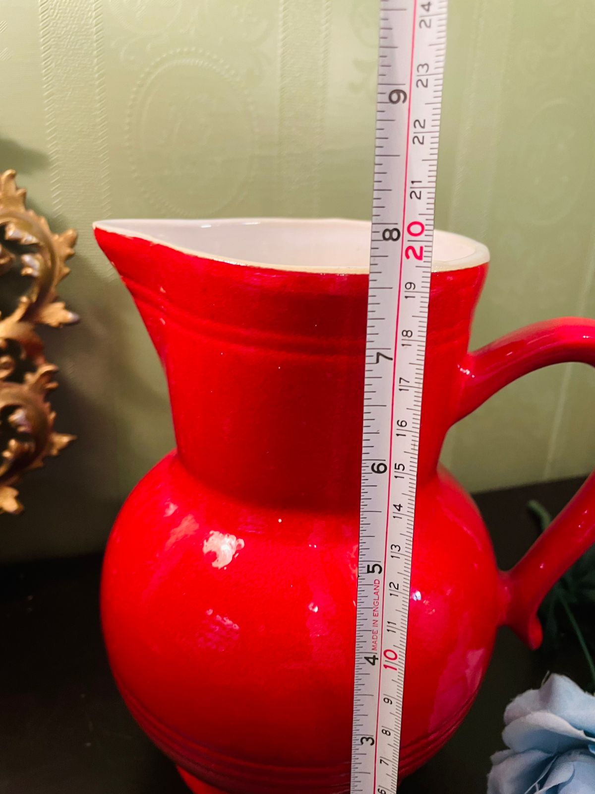 Vintage Red Ceramic Pitcher Jug