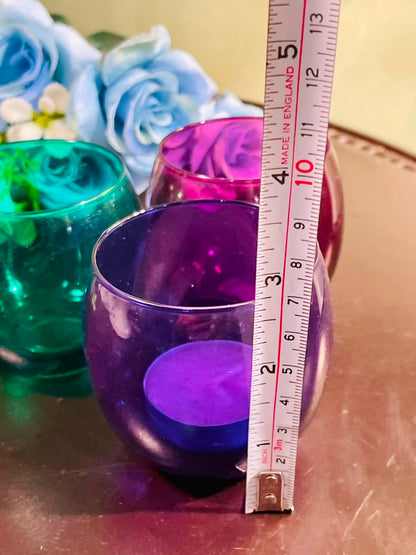 Vintage Coloured Crystal Tealight Candle Holders – Set of 3 (8cm)