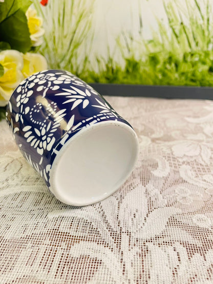Blue & White Floral Pattern Ceramic Mug – Contemporary Coffee Cup