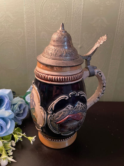 Vintage German-Style Mug with Pewter Lid
