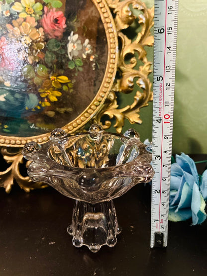 Vintage Clear Pressed Glass Footed Bonbon Dish