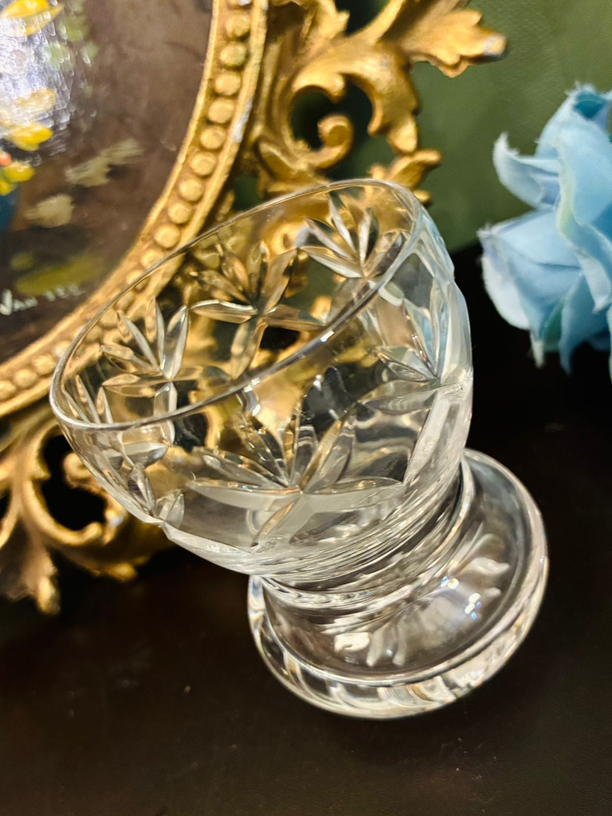 Vintage Clear Cut Crystal Footed Dessert Bowl
