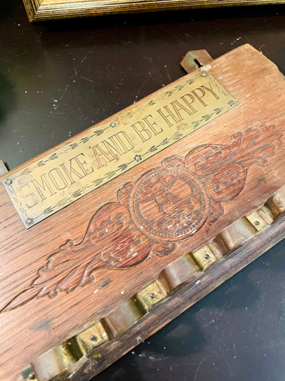 Vintage Wooden Pipe Rack & Tobacco Holder Wall Mount 11 Inch
