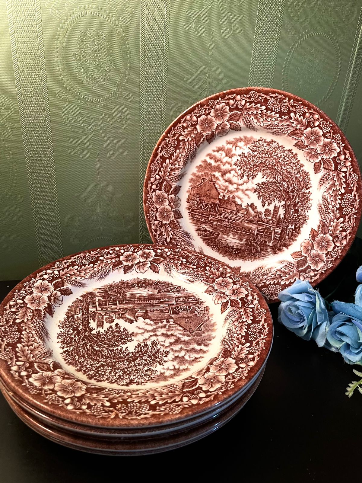Broadhurst Brown Transferware Plates Set of 6 – 8 Inch