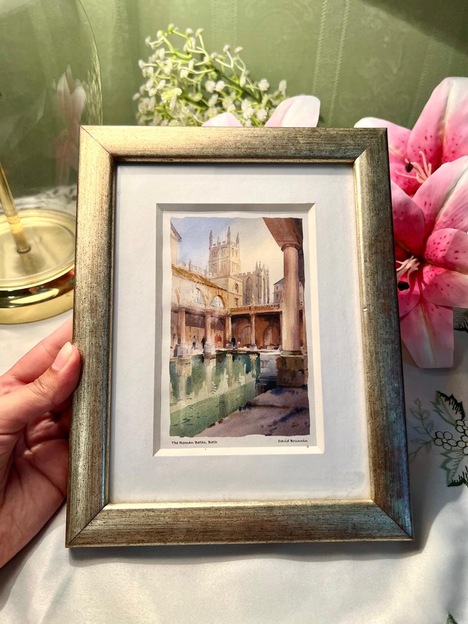 Roman Baths Bath Framed Painting Gold-Tone Frame Approx. 24 cm