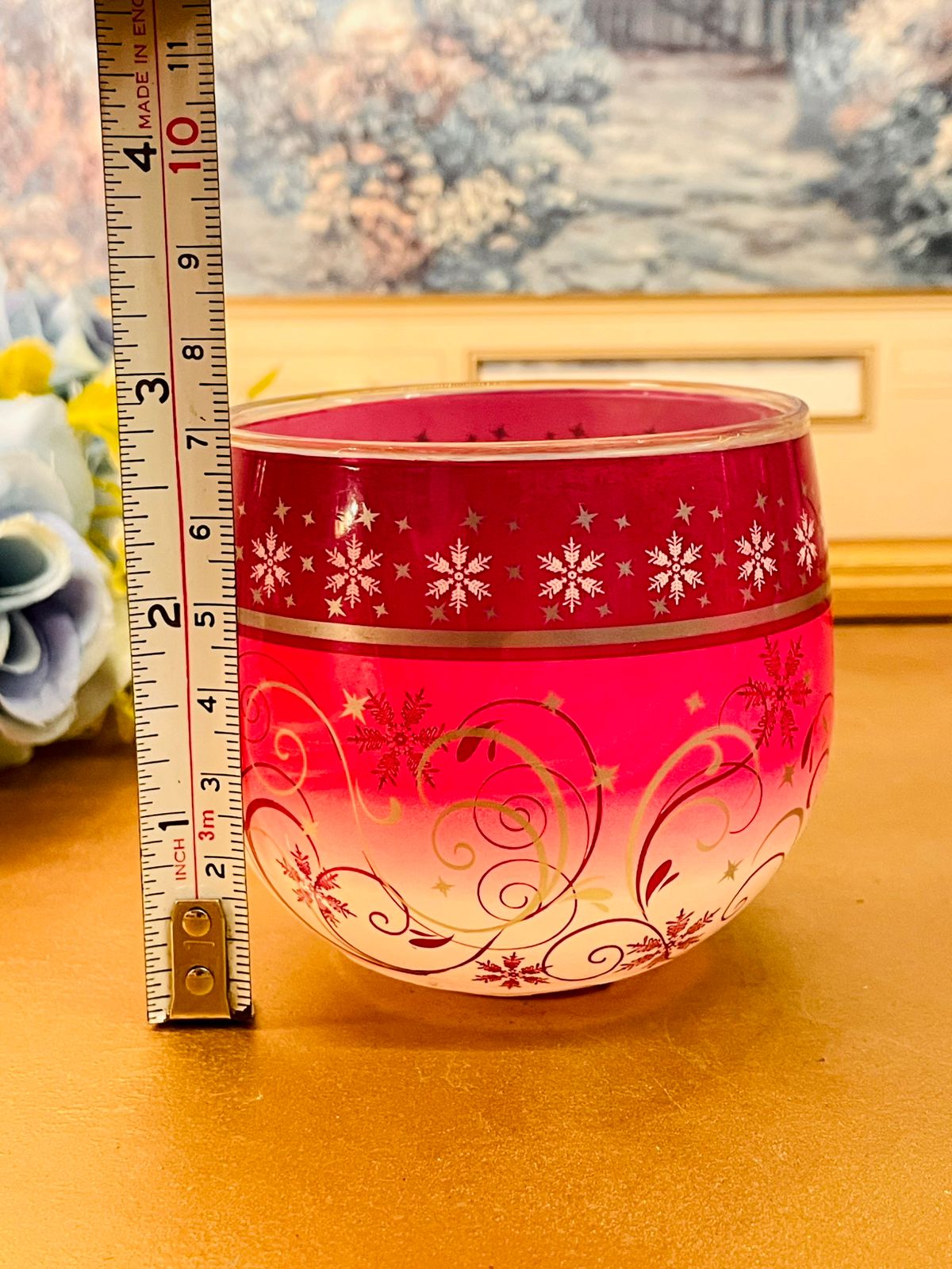 Set of 2 Glade Red Frosted Glass Candle Holders