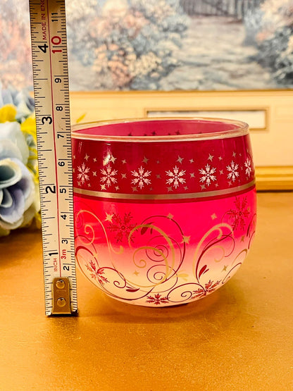 Set of 2 Glade Red Frosted Glass Candle Holders