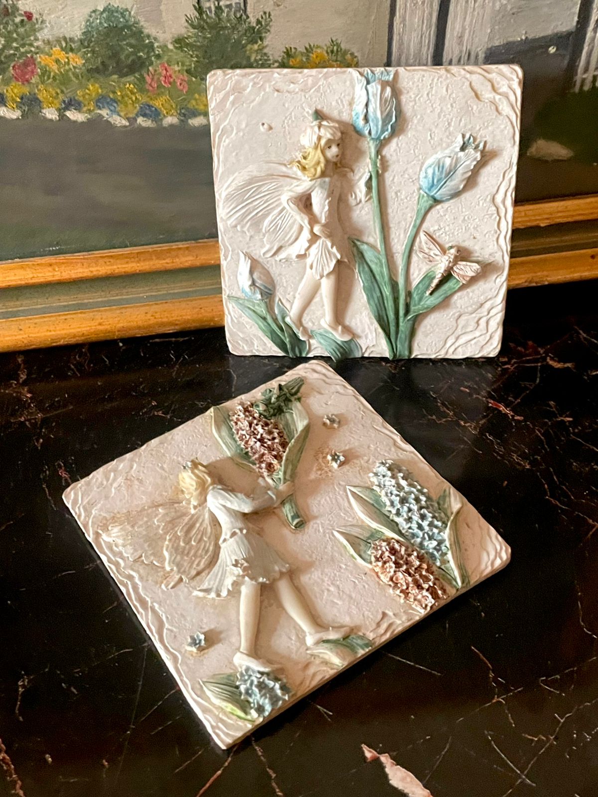 Vintage 3D Fairy Wall Plaques – Handcrafted Floral Relief Art (Set of 2)