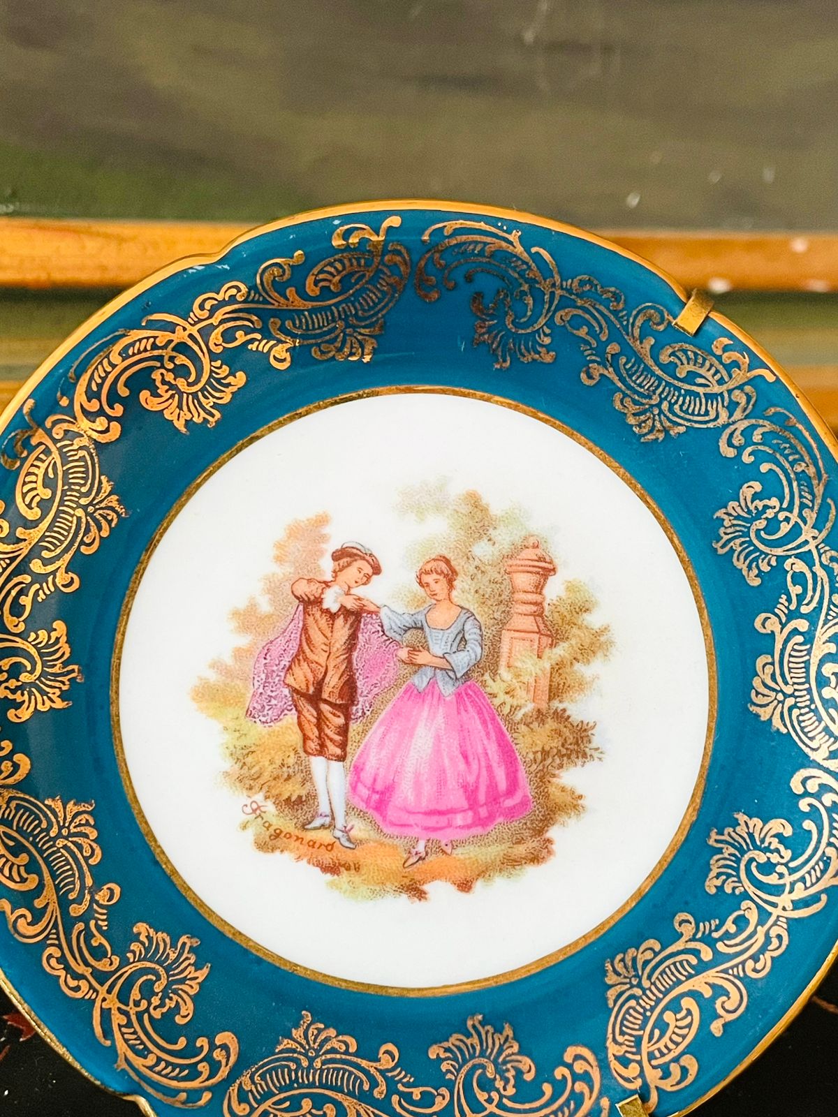 Limoges France Mini Decorative Plate – Rococo Courting Scene with Gold Scrollwork