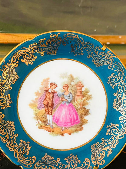 Limoges France Mini Decorative Plate – Rococo Courting Scene with Gold Scrollwork