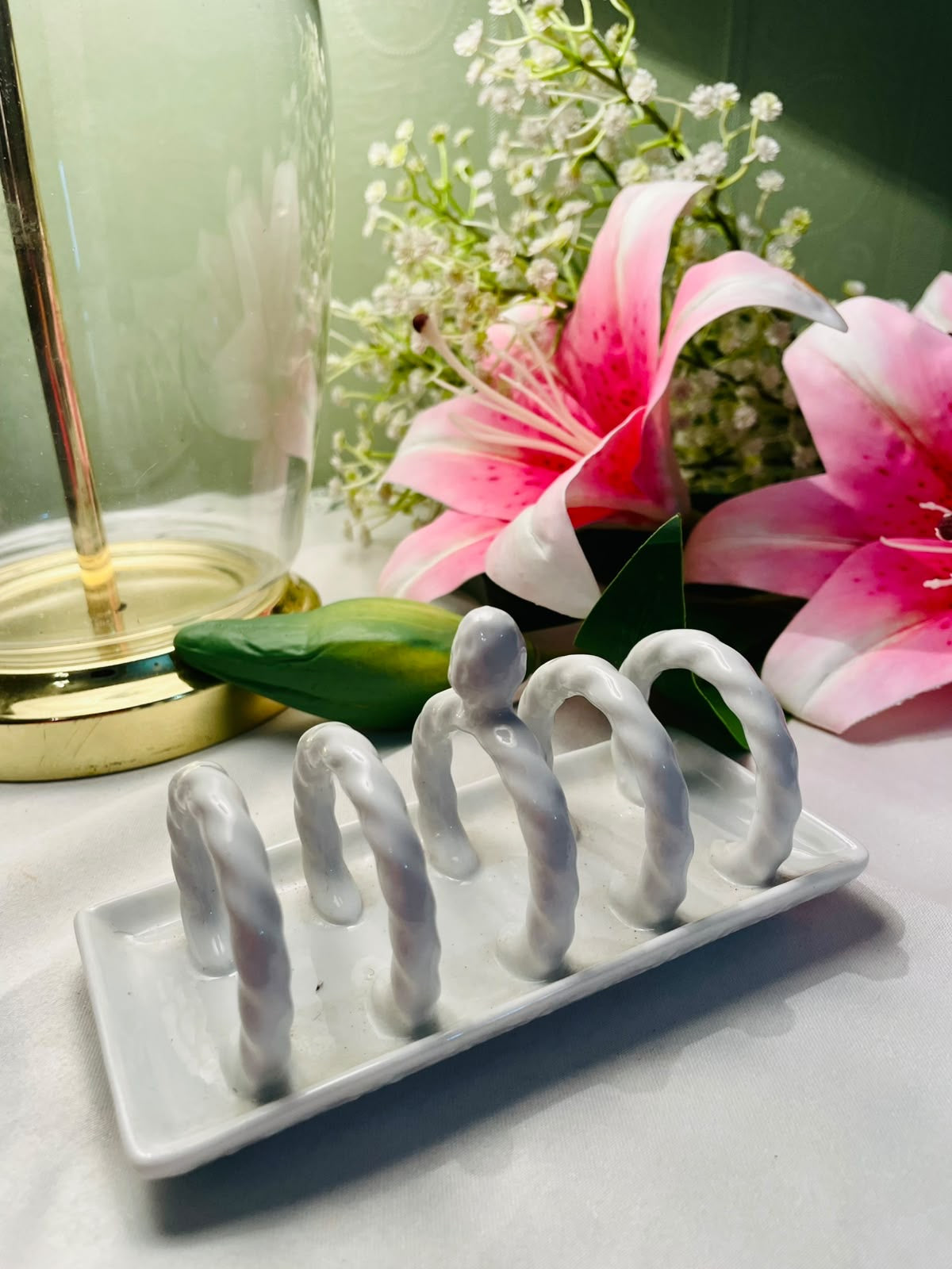 Vintage White Ceramic Toast Rack, Approx. 13 cm