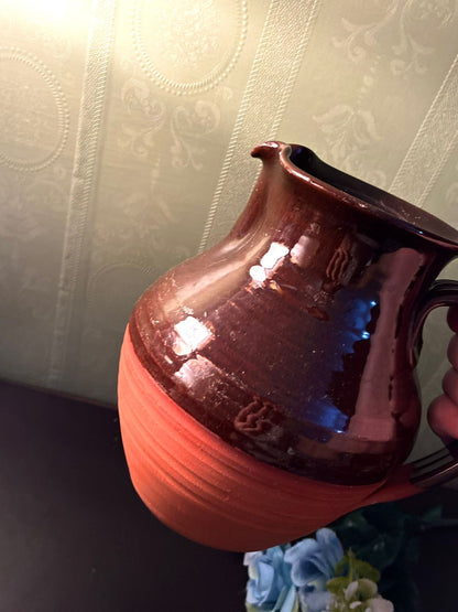 Vintage Brown Ceramic Jug Rustic Farmhouse Pitcher