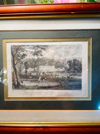 Countryside Cattle Framed Watercolor Painting Brown Frame Approx. 35 cm