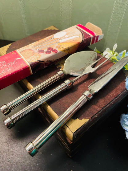 Vintage Silver Tone Cheese Knife Fork Spoon Set 7 Inch