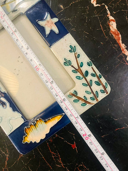 Ceramic Seaside Photo Frame with Shell and Starfish Design
