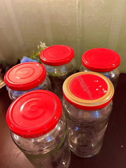 Set of 5 Glass Storage Jars with Red Lids