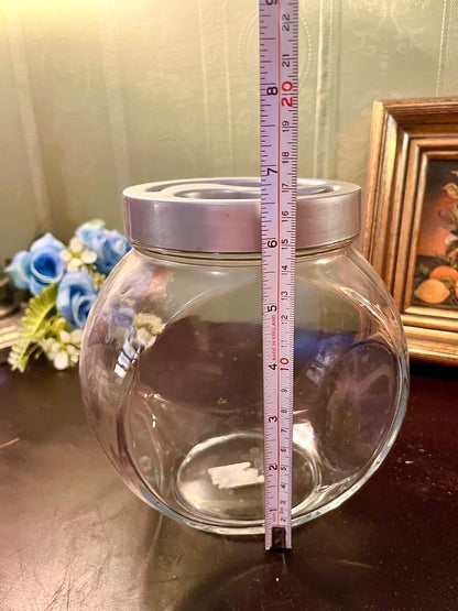 Round Glass Storage Jar – Silver Lid Kitchen Canister