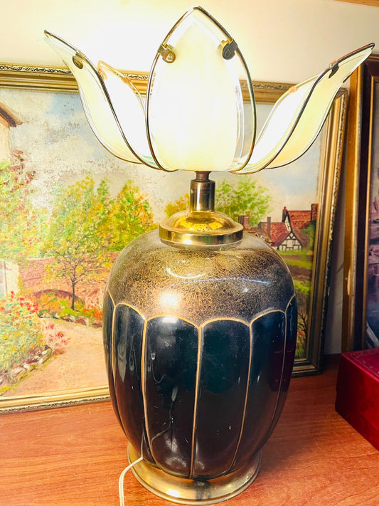 Antique Black & Gold Ceramic Table Lamp with Glass Globe – Single Piece