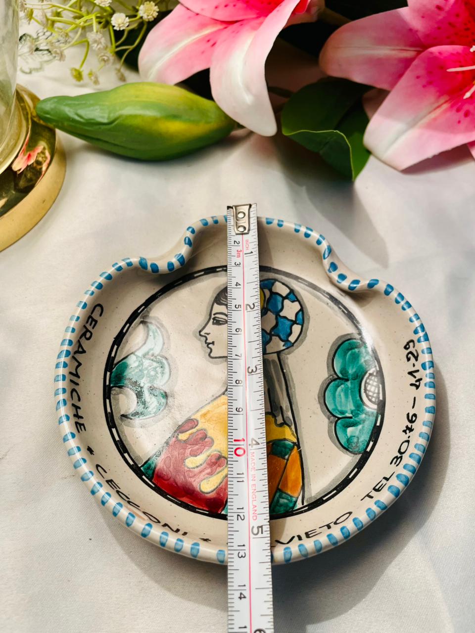 Hand-Painted Ceramic Decorative Dish – Blue & Multicolour 5 in