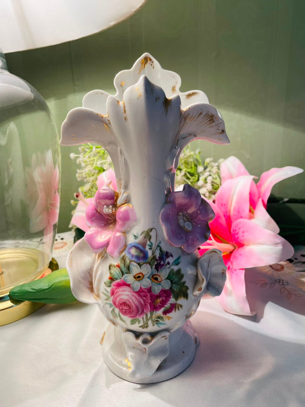 White Raised Floral Decorative Vase Approx. 20 cm