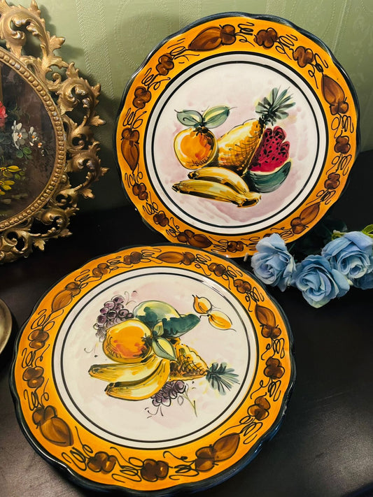 Set of 2 Hand-Painted Italian Fruit Decorative Plates Set 10 Inch