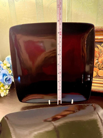 Vintage Black Square Dinner Plates Set – 9 Inch