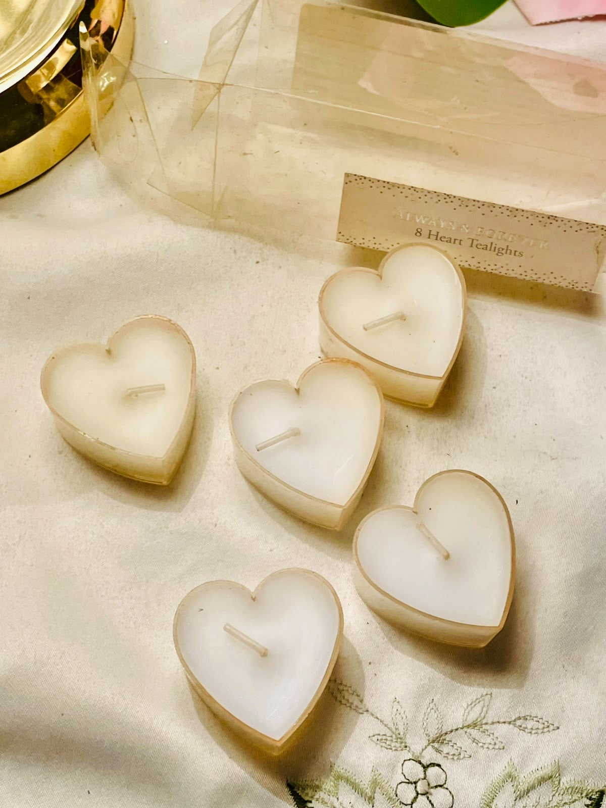 TJM White Heart Shaped Scented Tea Light Candles Set of 5
