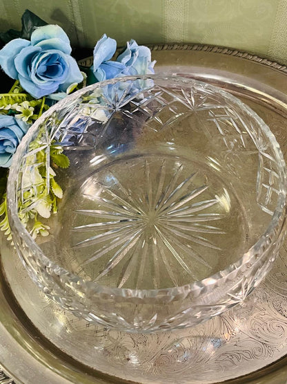 Vintage Cut Crystal Serving Bowl 18 cm Starburst Design