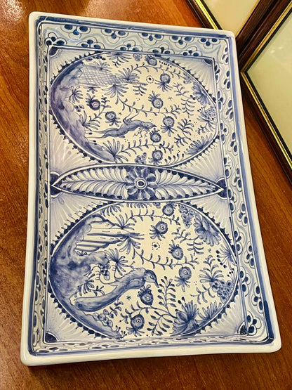 Hand-Painted Portugal Blue & White Ceramic Platter – 33cm – Artisanal