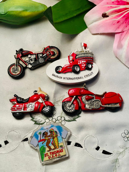 Fridge Magnet 5-Piece Motorcycle & Travel Souvenir Decor Set