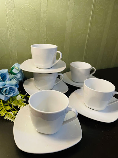 Vintage White Porcelain Espresso Cups & Saucers Set of 5