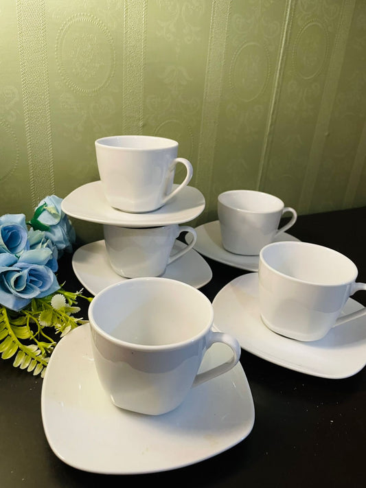 Vintage White Porcelain Espresso Cups & Saucers Set of 5