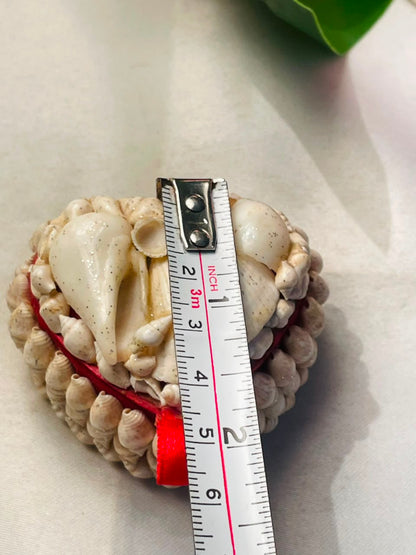 Heart-Shaped Seashell Trinket Box Red Velvet Interior Approx. 6 cm