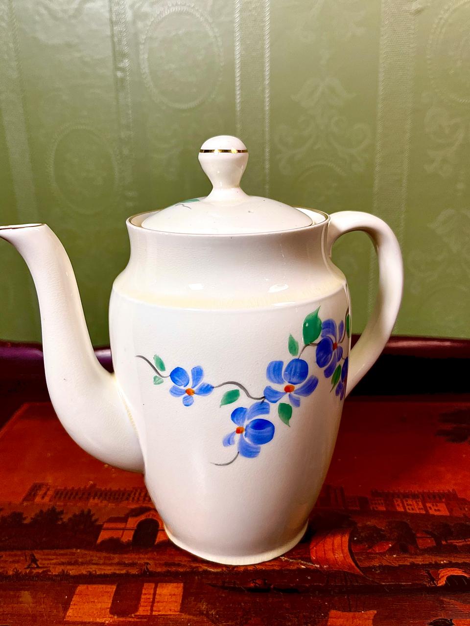 Vintage Blue Floral Ceramic Coffee Pot | Tea Pot | 7 Inch