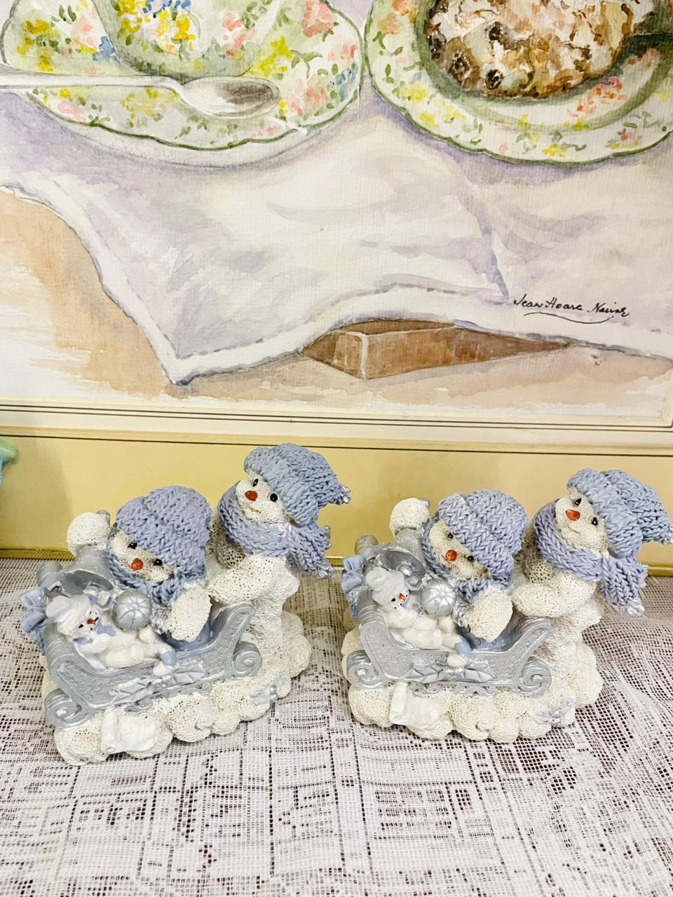 Handcrafted Snowman Figurine Set with Sleigh – Winter Christmas Decor