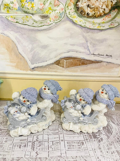 Handcrafted Snowman Figurine Set with Sleigh – Winter Christmas Decor