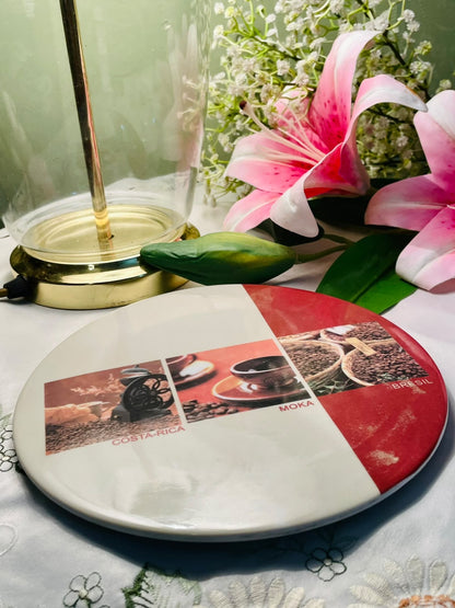 Vintage Coffee-Themed Round Cutting Board Approx. 20 cm