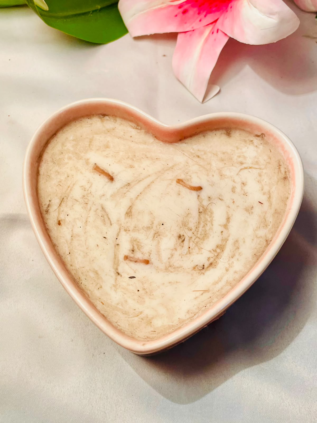Pink Heart-Shaped Scented 3-Wick Candle in Ceramic Dish | 5"