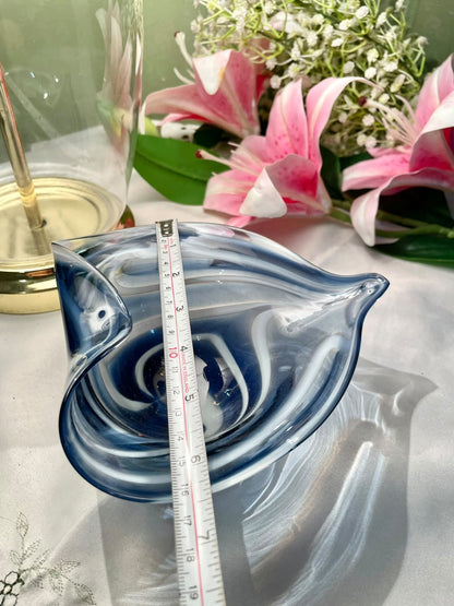 Blue & Clear Crystal Sculptural Bowl 16 cm