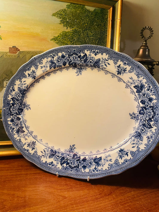 Churchill Blue Willow Large Oval Plater, Large Dish, 20”, Blue Pottery England