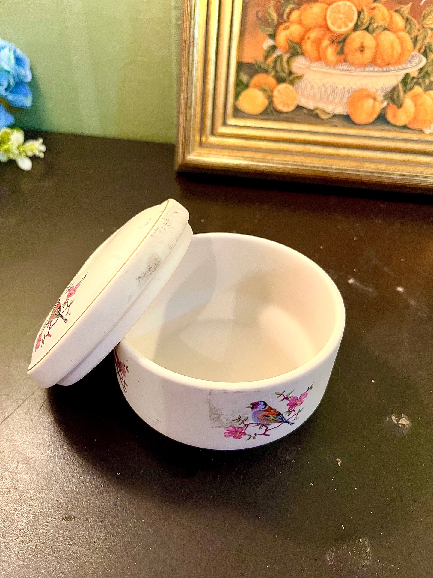 Vintage Bird & Blossom Ceramic Lidded Trinket Box – Vanity Jar